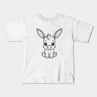 Cute Baby Donkey Animal Outline Kids T-Shirt